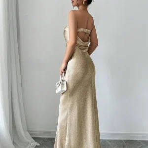 Sexig guldmetallic fishtail korsettklänning för kvinnor