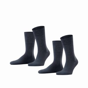 ESPRIT Basic Easy Navy melerad herrstrumpor eko bomull, 2-pack