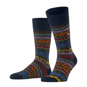 BURLINGTON Country Fair Isle Marine herrstrumpor med ull