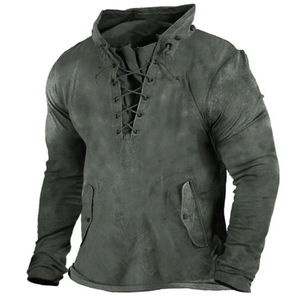 Lace Up Hooded Loose Solid Casual Top - Bild 5