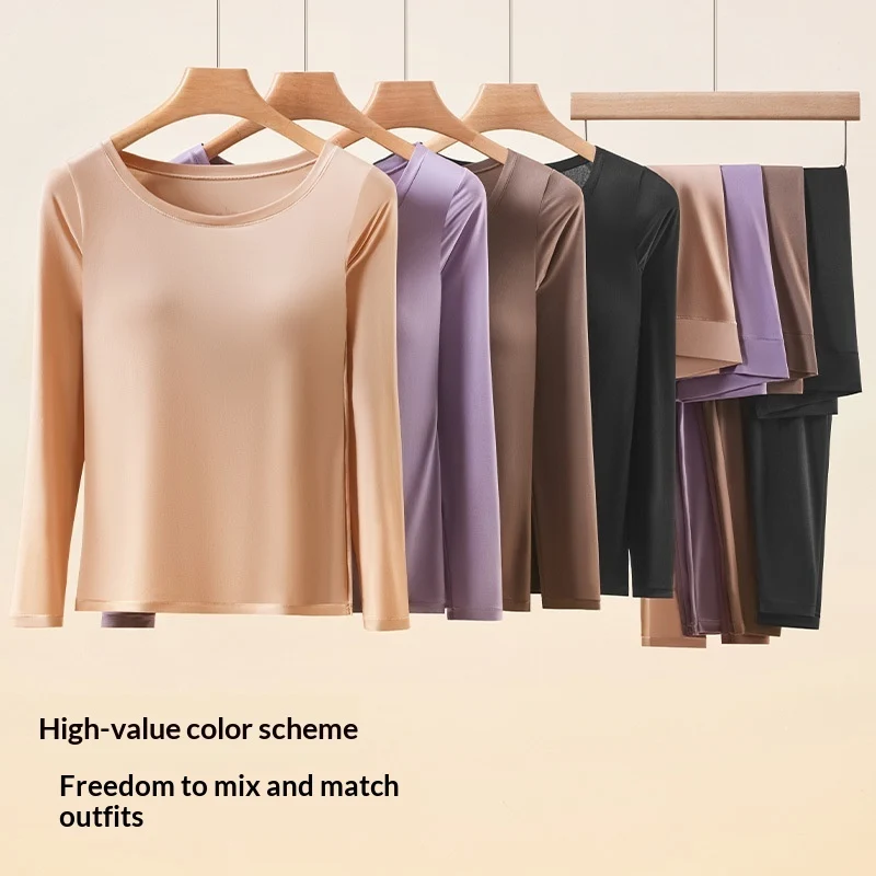Termounderställ Dam Seamless - Värmande Underställsset med Långärmad Tröja och Leggings - Tunnt Underställ Dam - Beige, Brun, Svart, Lila - L och XL - Bild 6