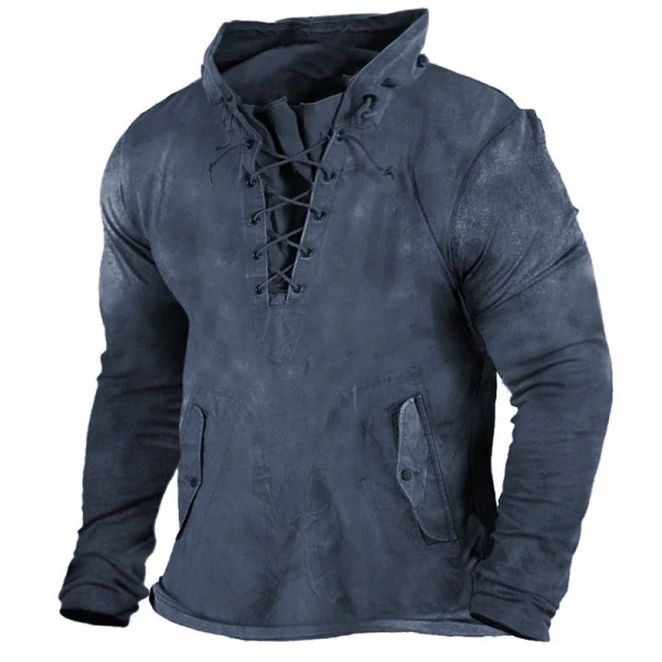 Lace Up Hooded Loose Solid Casual Top - Bild 4