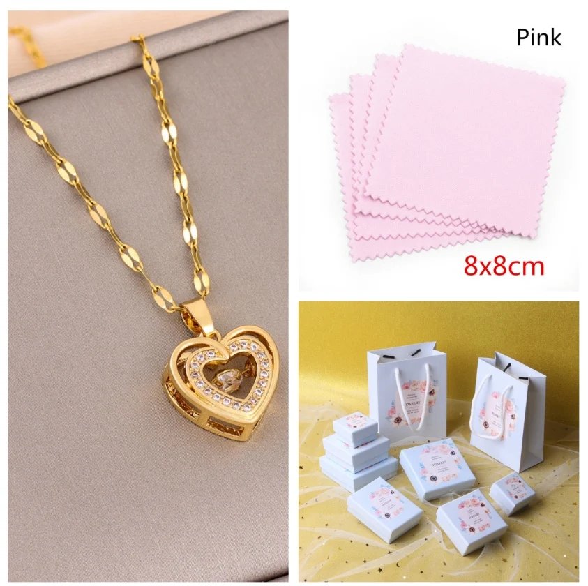 Double-layer Love Necklace With Rhinestones Titanium Steel Pendant Fashion Jewelry Woman Valentines Day Gift - Bild 4