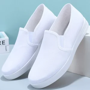 Vita Slip-On Arbetsskor i Canvas – Lätta, Bekväma & Andningsbara Skor för Dam & Herr