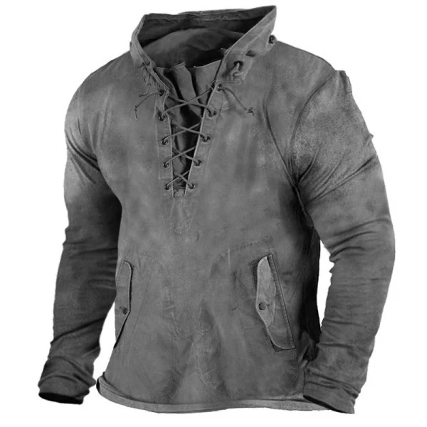 Lace Up Hooded Loose Solid Casual Top - Bild 7