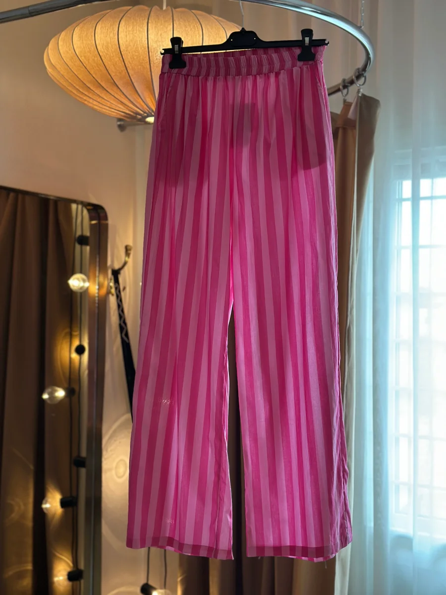 Randiga byxor med resår - Rosa/Röd randiga