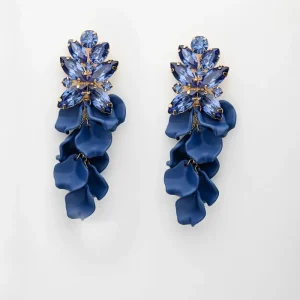 Bow19, LEAF BIG STONE EARRINGS - NAVY
