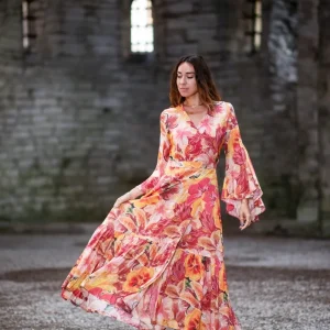 Coconut Milk, Maxi Dress - Orange Big Flower