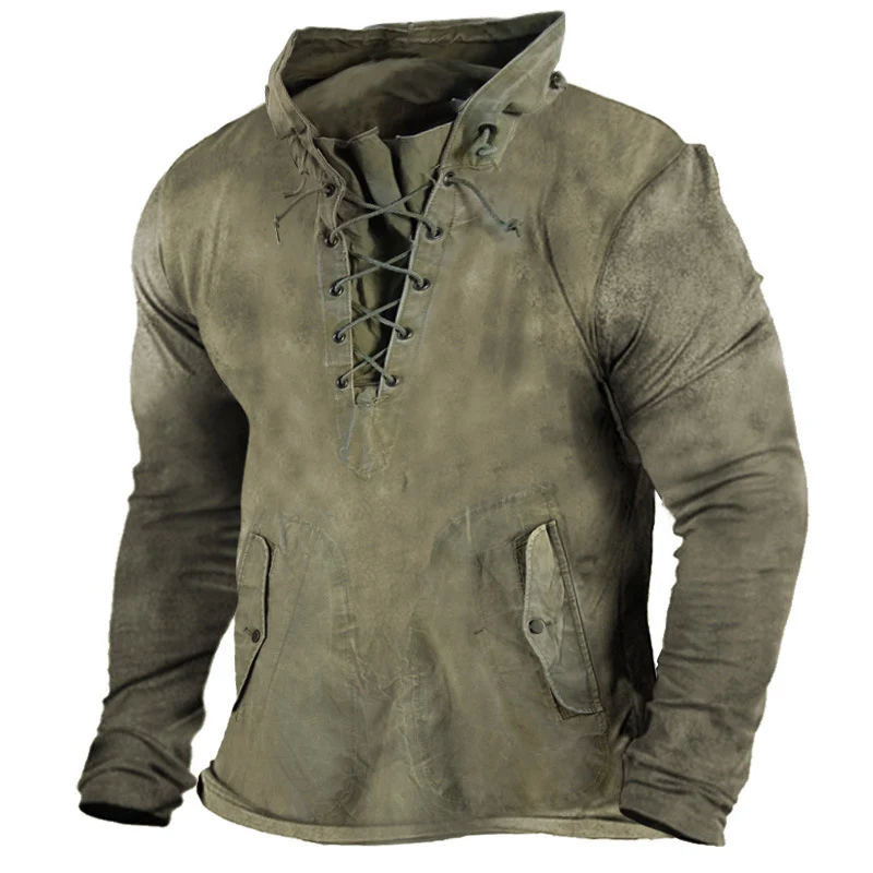 Lace Up Hooded Loose Solid Casual Top - Bild 2