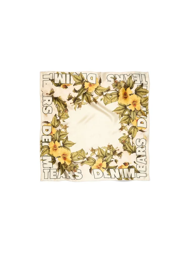 Blommig sidenbandana, krämfärgad