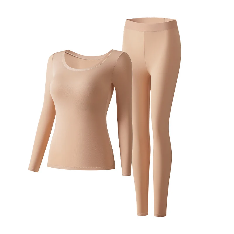 Termounderställ Dam Seamless - Värmande Underställsset med Långärmad Tröja och Leggings - Tunnt Underställ Dam - Beige, Brun, Svart, Lila - L och XL - Bild 3