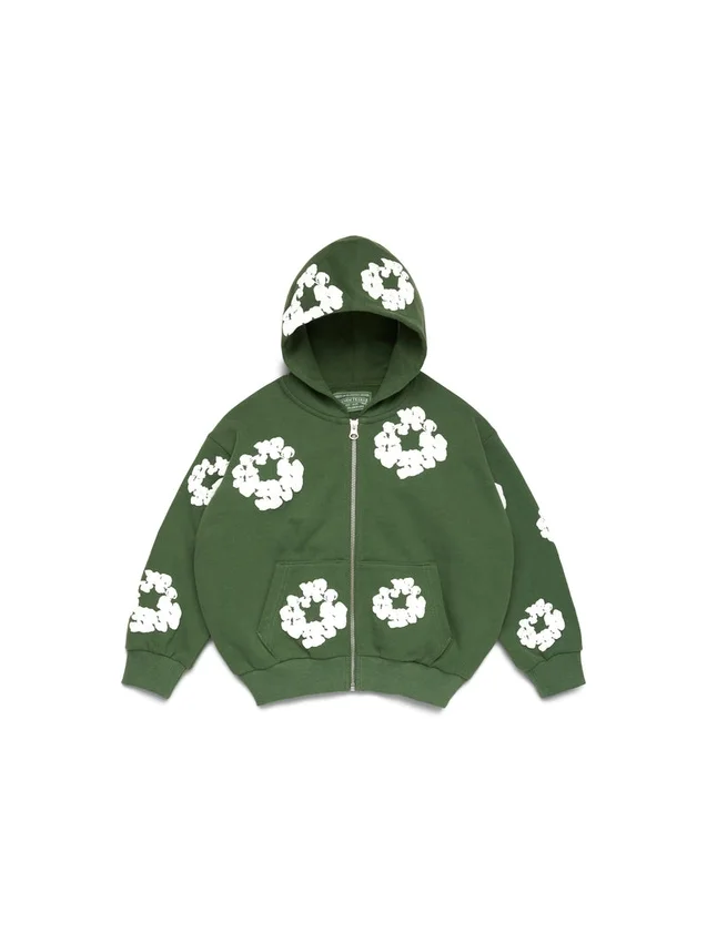 Cotton Wreath Hoodie i bomull med kransmönster och dragkedja, grön - Bild 2