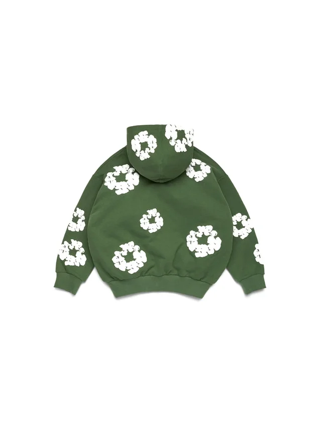 Cotton Wreath Hoodie i bomull med kransmönster och dragkedja, grön - Bild 3