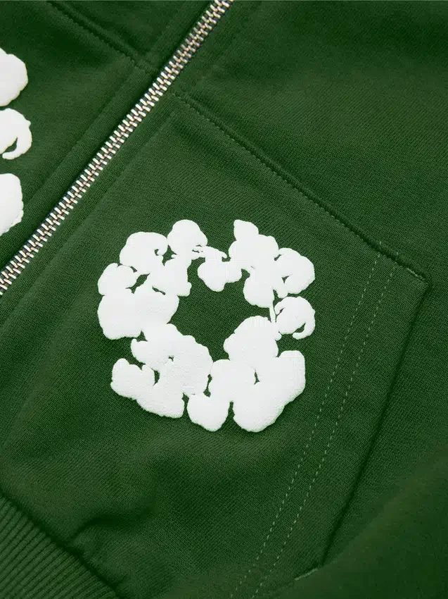 Cotton Wreath Hoodie i bomull med kransmönster och dragkedja, grön - Bild 4