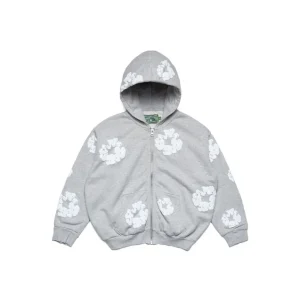 Cotton Wreath Hoodie i bomull med kransmotiv och dragkedja, grå