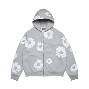 Cotton Wreath Hoodie med dragkedja och bomullskrans, grå