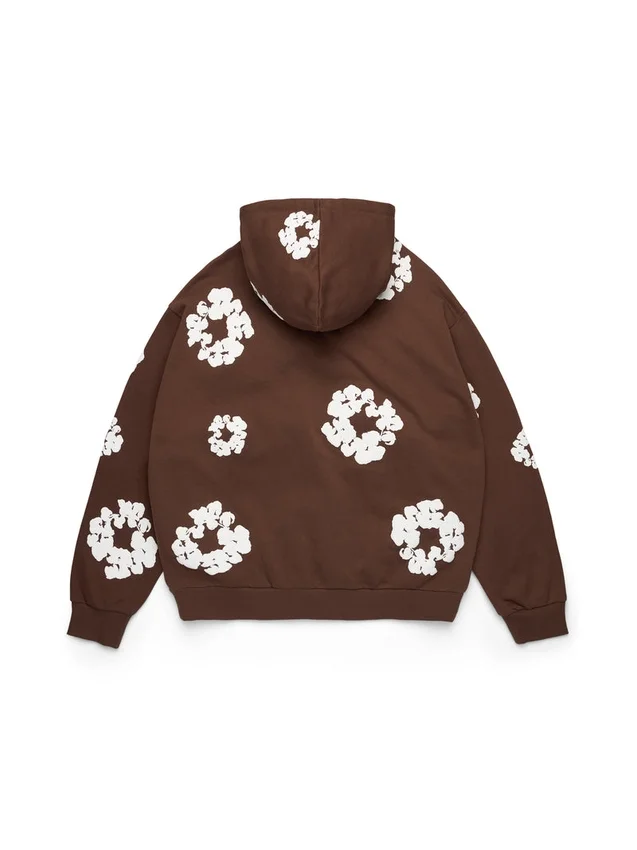 Cotton Wreath Hoodie med dragkedja och bomullskransmönster, mörkbrun - Bild 3