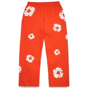 Cotton Wreath Sweatpant med kransmönster, baggy-modell, mörkorange