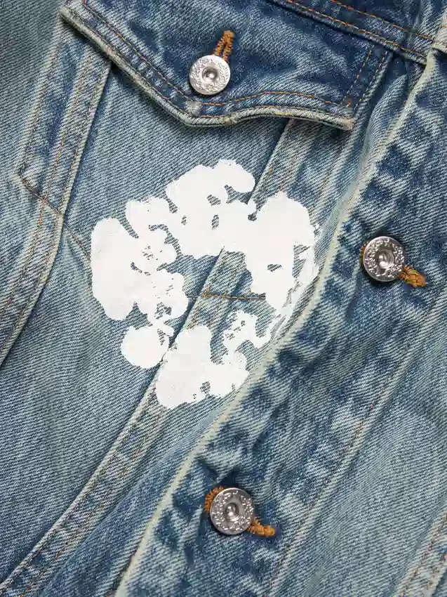 Denimjacka i bomull med Cotton Wreath-mönster, ljus tvätt - Bild 4