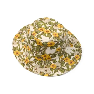 DT-buckethat i canvas med blommönster, flera färger