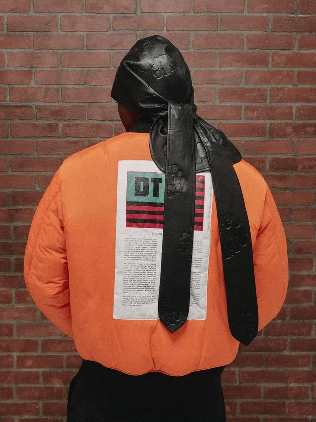 Durag i läder med Cotton Wreath, svart - Bild 5
