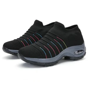 Sneakers Dam Air Cushion med Kilklack - Sock Sneakers Dam Slip On - Bekväm Platå Sneakers med Luftkudde - Svart, Grå, Blå, Vit - 35 till 42