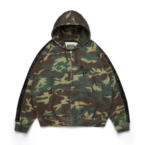 Hoodie med dragkedja och paljettpaneler på ärmarna, kamouflage