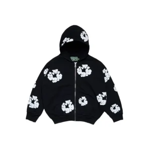 Huvtröja med dragkedja för barn, Cotton Wreath Hoodie, svart