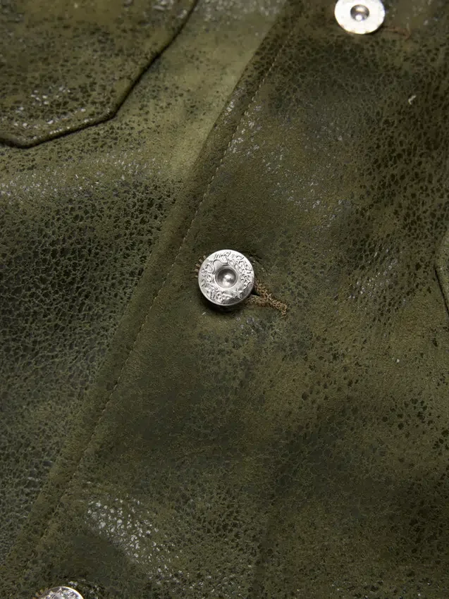 Läder-djungelskjorta i armégrönt - Bild 4