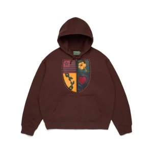 Libertas Crest-hoodie med dragkedja, tvättad brun