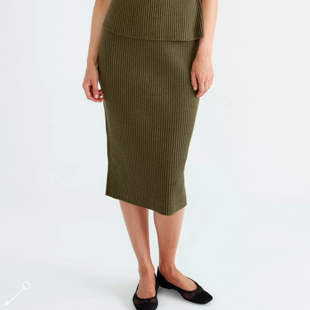 Fashion Pierre Robert Vadlang Kjol Ull Olive Green - Bild 4